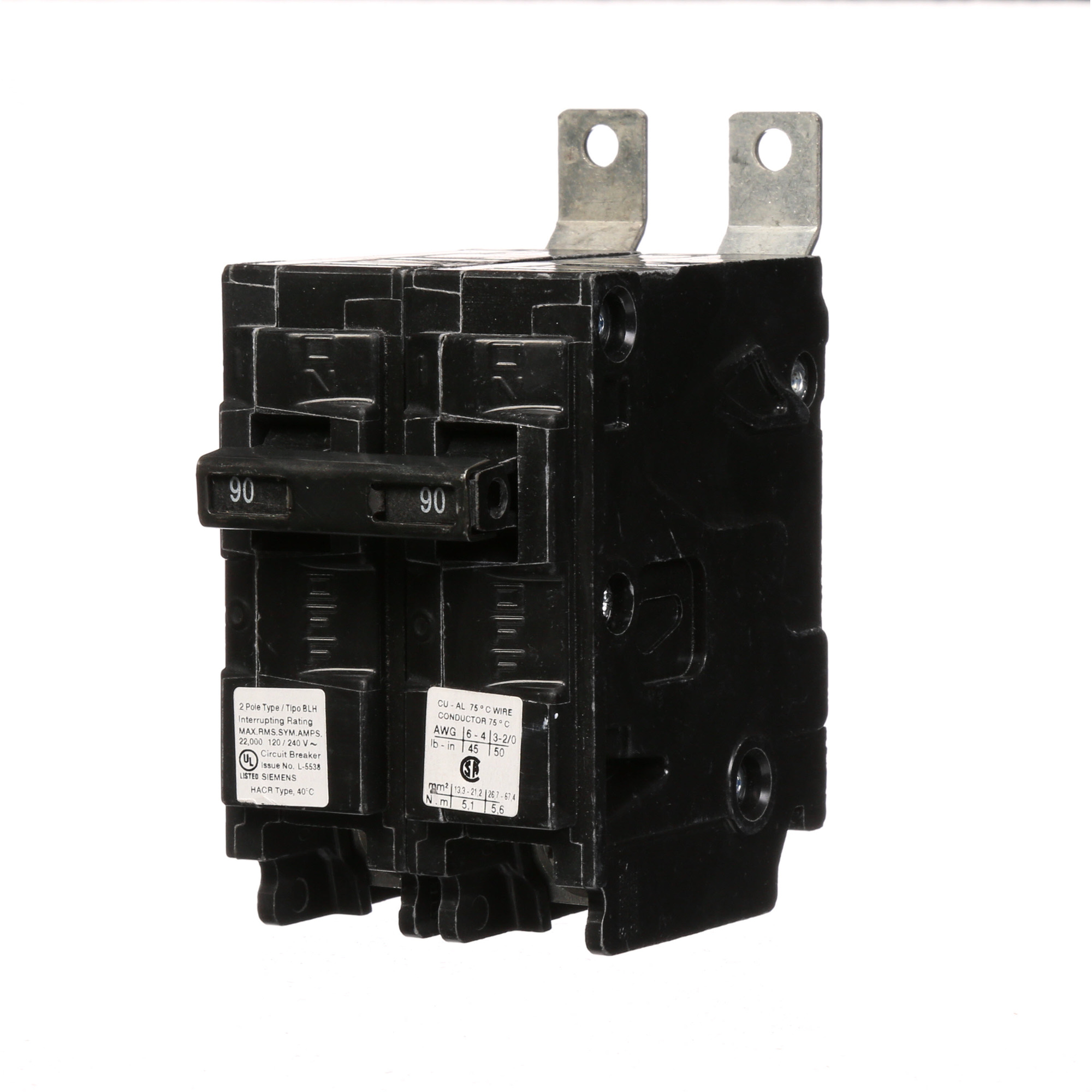  Low Voltage Molded Case Circuit Breakers Panelboard Mounting 240V Circuit Breakers - Type BL, 2-Pole, 120/240VAC are Circuit Protection Molded Case Circuit Breakers. Type BLH Application Electrical Distribution Standard UL 489 Voltage Rating 120/240V A mperage Rating 90A Trip Range Thermal Magnetic Interrupt Rating 22 AIC Number Of Poles 2P