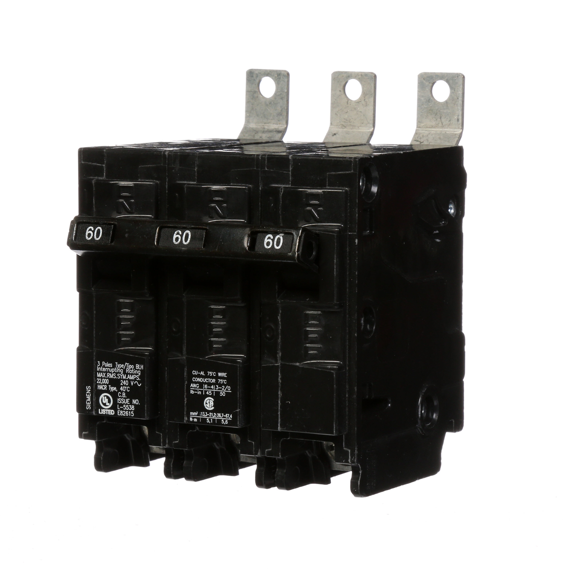  Low Voltage Molded Case Circuit Breakers Panelboard Mounting 240V Circuit Breakers - Type BL, 3-Pole, 240VAC are Circuit Protection Molded Case CircuitBreakers. BREAKER 60A 3P 240V 22K BLH