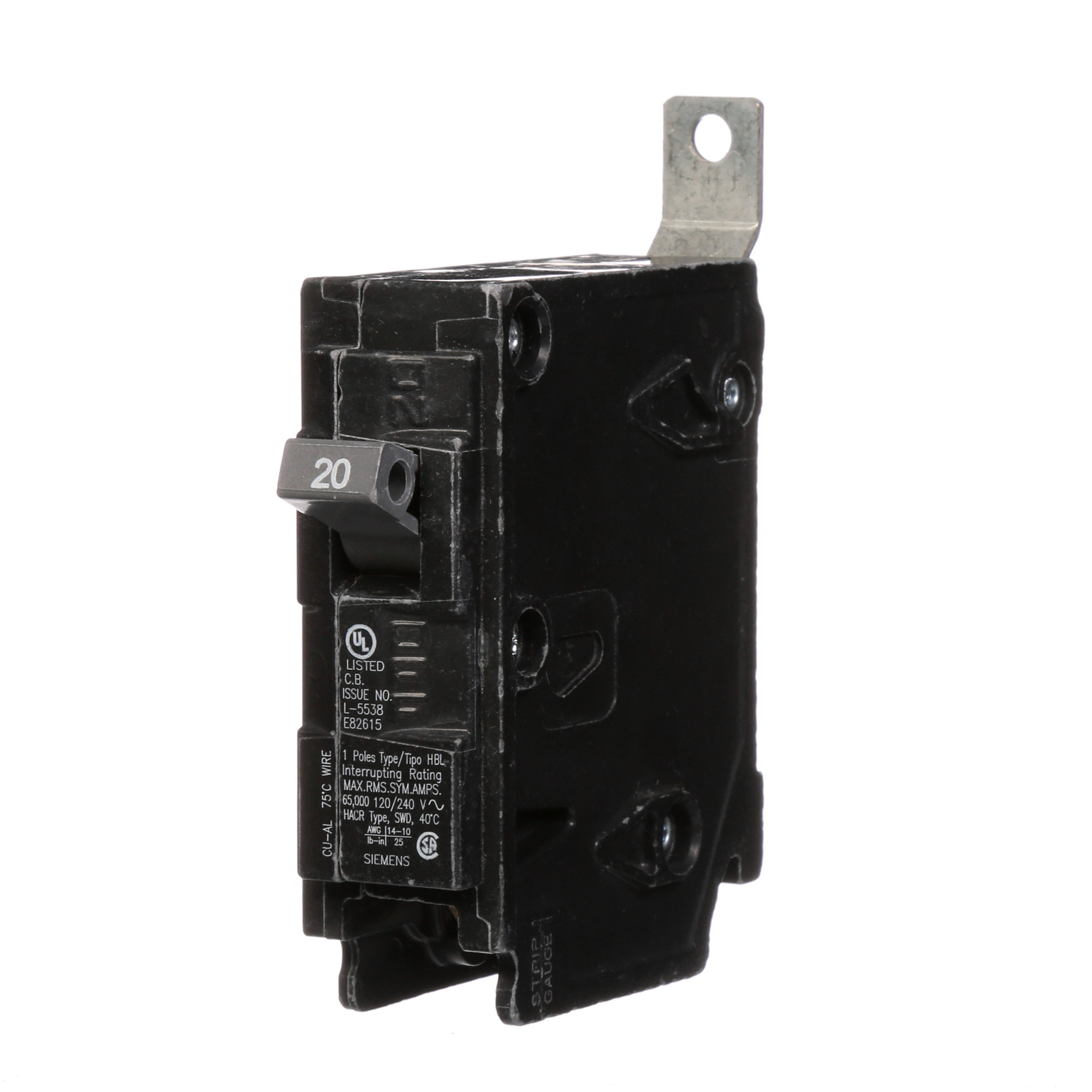  Low Voltage Molded Case Circuit Breakers Panelboard Mounting 240V Circuit Breakers - Type BL, 1-Pole, 120VAC are Circuit Protection Molded Case CircuitBreakers. Type HBL Application Electrical Distribution Standard UL 489 Voltage Rating 120V Amperage Rating 20A Trip Range Thermal Magnetic Interrupt Rating 65 AIC Number Of Poles 1P