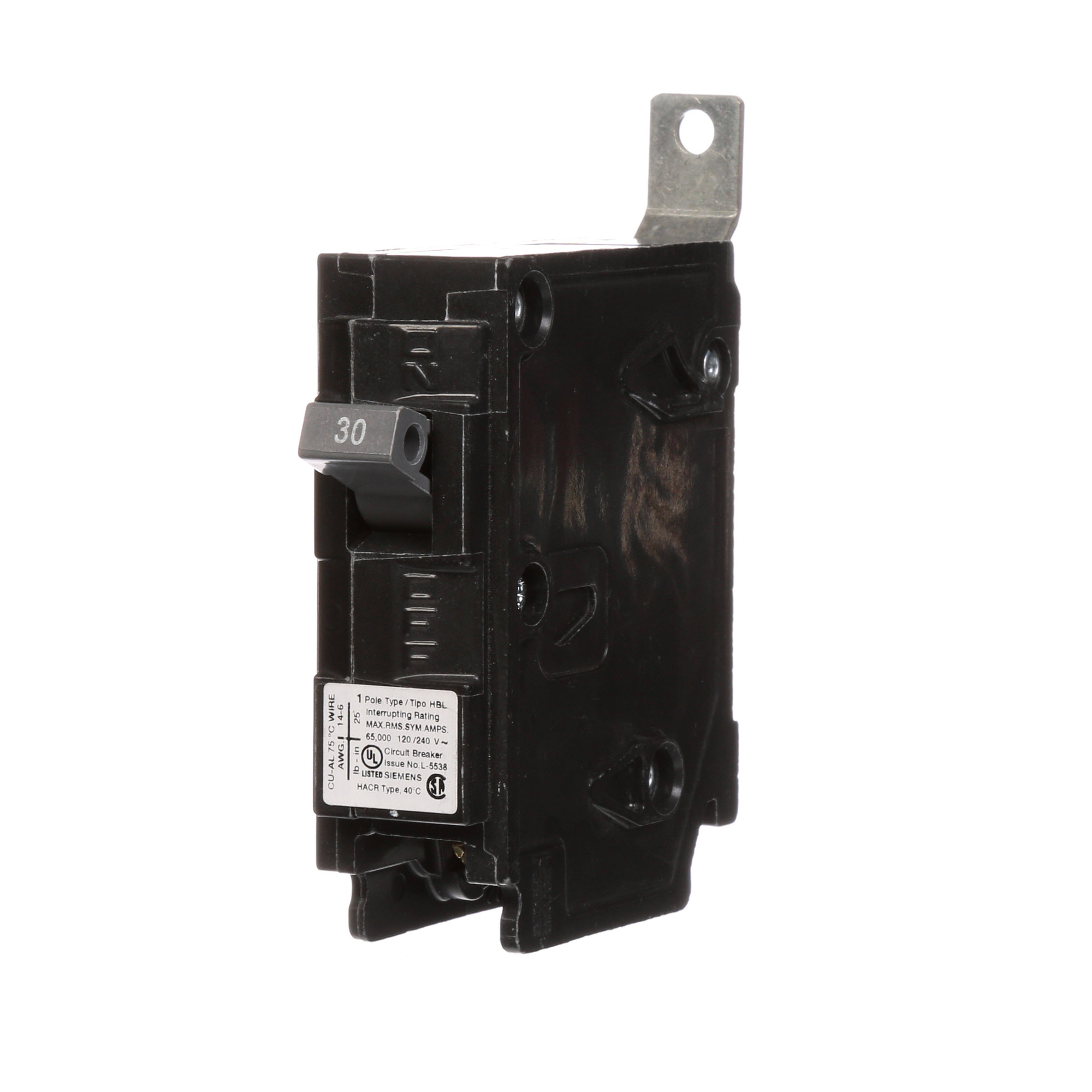 Low Voltage Molded Case Circuit Breakers Panelboard Mounting 240V Circuit Breakers - Type BL, 1-Pole, 120VAC are Circuit Protection Molded Case CircuitBreakers. Type HBL Application Electrical Distribution Standard UL 489 Voltage Rating 120V Amperage Rating 30A Trip Range Thermal Magnetic Interrupt Rating 65 AIC Number Of Poles 1P