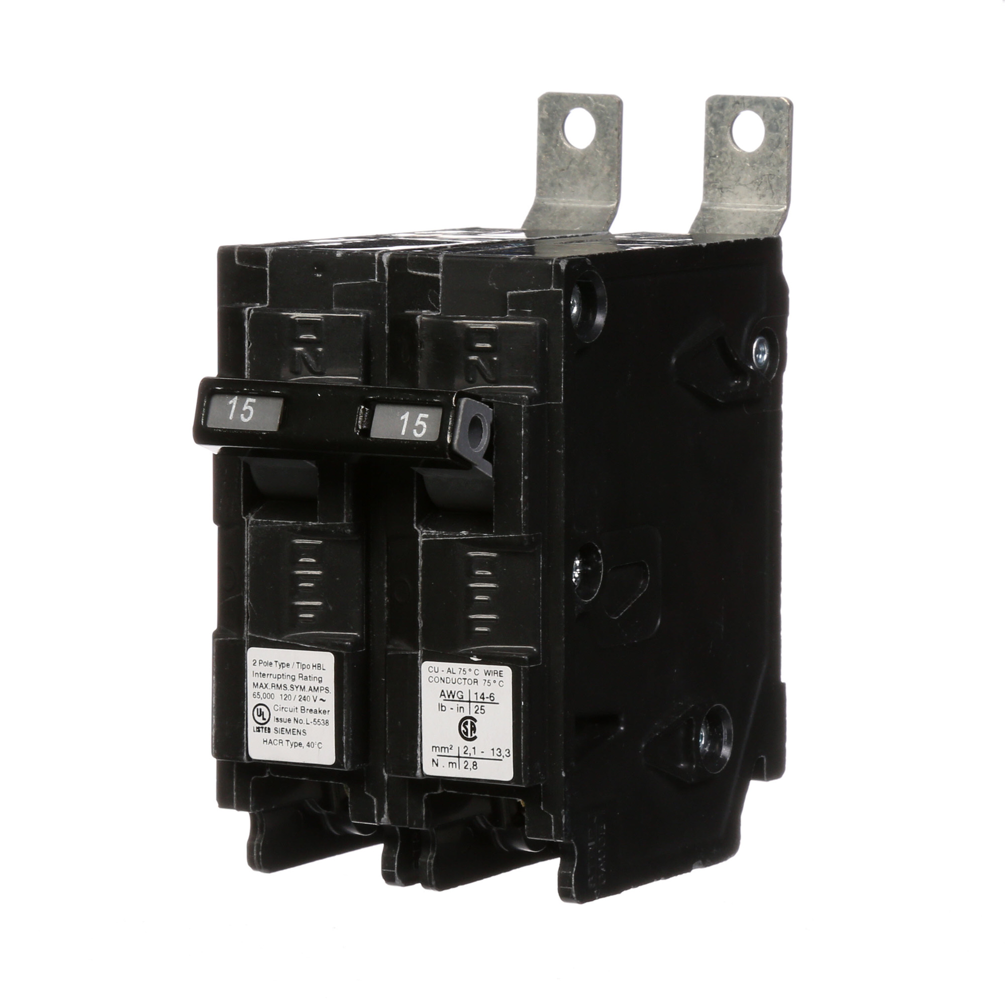  Low Voltage Molded Case Circuit Breakers Panelboard Mounting 240V Circuit Breakers - Type BL, 2-Pole, 120/240VAC are Circuit Protection Molded Case Circuit Breakers. Type HBL Application Electrical Distribution Standard UL 489 Voltage Rating 120/240V A mperage Rating 15A Trip Range Thermal Magnetic Interrupt Rating 65 AIC Number Of Poles 2P
