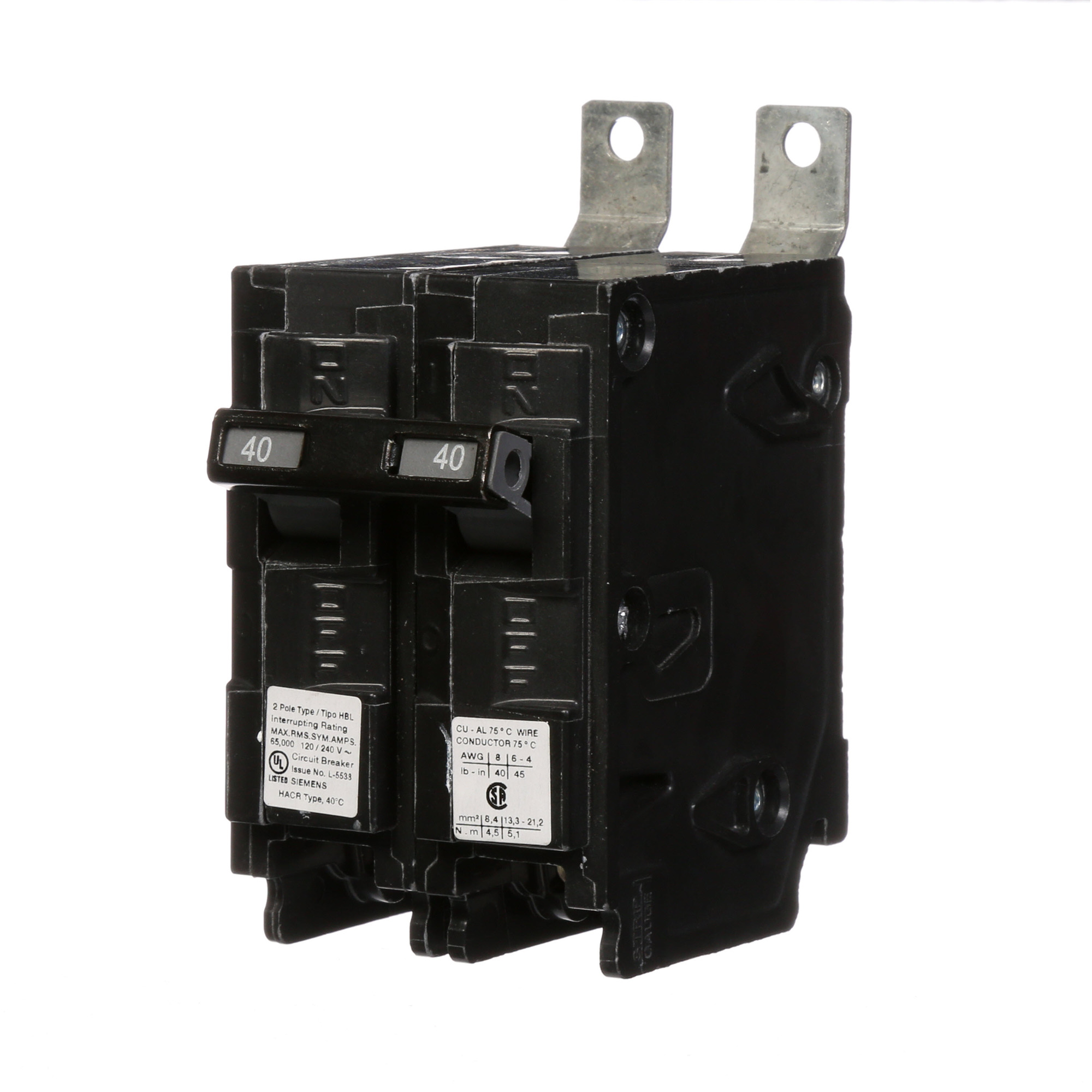  Low Voltage Molded Case Circuit Breakers Panelboard Mounting 240V Circuit Breakers - Type BL, 2-Pole, 120/240VAC are Circuit Protection Molded Case Circuit Breakers. Type HBL Application Electrical Distribution Standard UL 489 Voltage Rating 120/240V A mperage Rating 40A Trip Range Thermal Magnetic Interrupt Rating 65 AIC Number Of Poles 2P