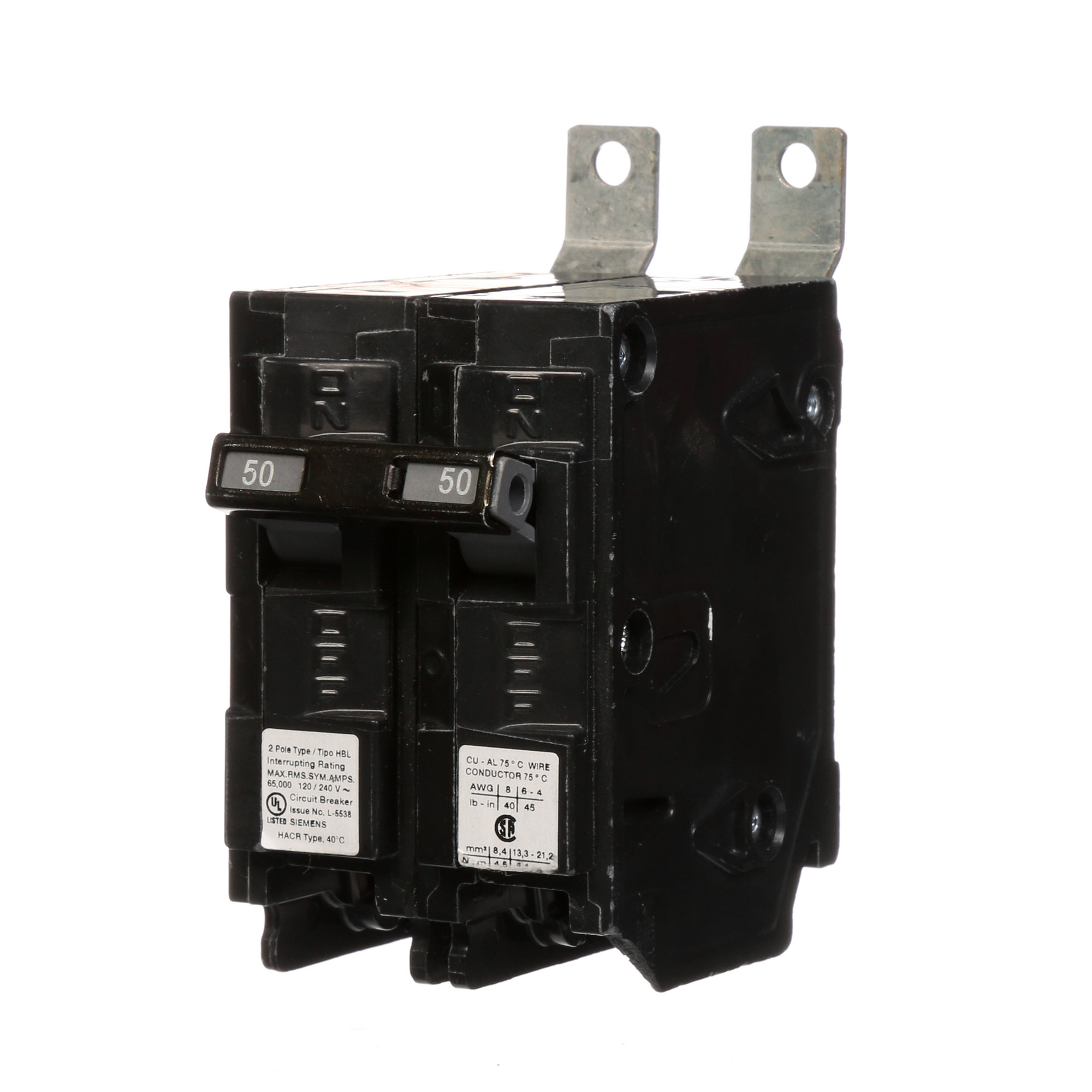  Low Voltage Molded Case Circuit Breakers Panelboard Mounting 240V Circuit Breakers - Type BL, 2-Pole, 120/240VAC are Circuit Protection Molded Case Circuit Breakers. Type HBL Application Electrical Distribution Standard UL 489 Voltage Rating 120/240V A mperage Rating 50A Trip Range Thermal Magnetic Interrupt Rating 65 AIC Number Of Poles 2P