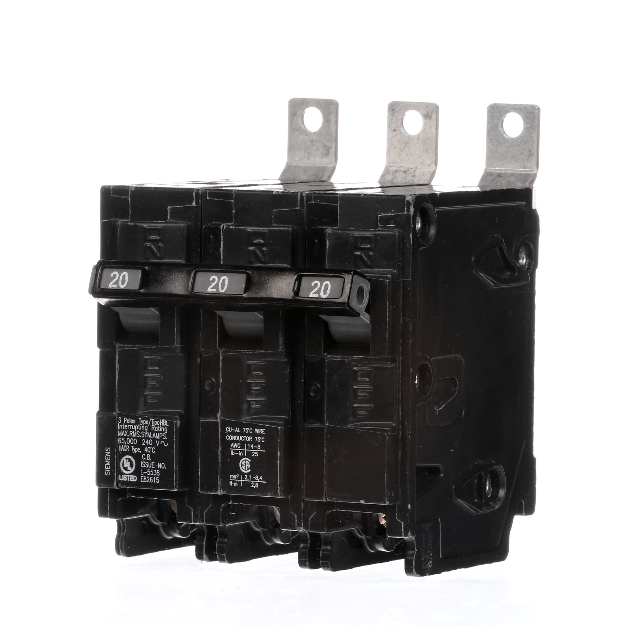  Low Voltage Molded Case Circuit Breakers Panelboard Mounting 240V Circuit Breakers - Type BL, 3-Pole, 240VAC are Circuit Protection Molded Case CircuitBreakers. Type HBL Application Electrical Distribution Standard UL 489 Voltage Rating 240V Amperage Rating 20A Trip Range Thermal Magnetic Interrupt Rating 65 AIC Number Of Poles 3P