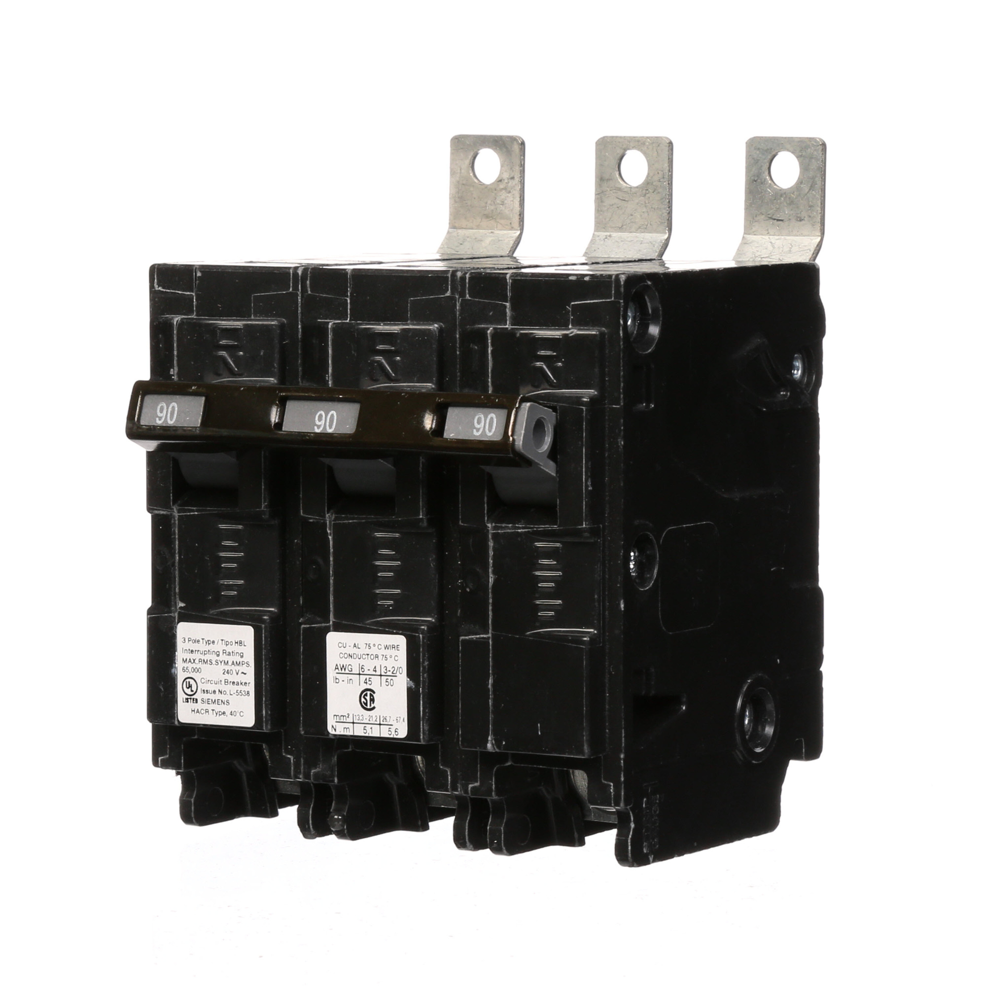  Low Voltage Molded Case Circuit Breakers Panelboard Mounting 240V Circuit Breakers - Type BL, 3-Pole, 240VAC are Circuit Protection Molded Case CircuitBreakers. Type HBL Application Electrical Distribution Standard UL 489 Voltage Rating 240V Amperage Rating 90A Trip Range Thermal Magnetic Interrupt Rating 65 AIC Number Of Poles 3P