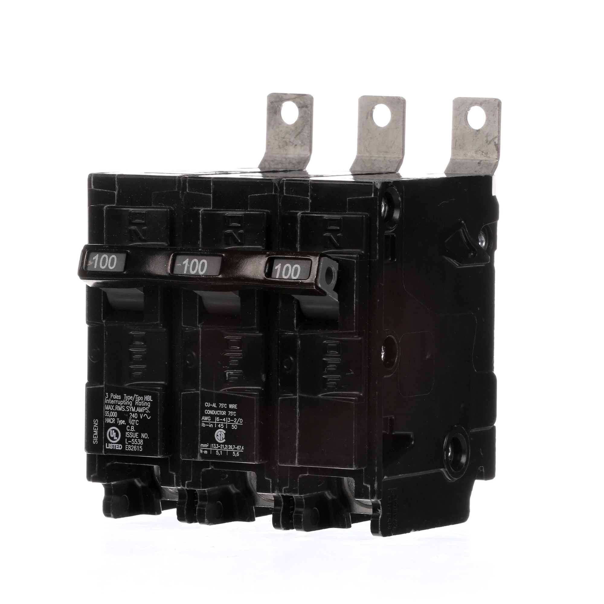  Low Voltage Molded Case Circuit Breakers Panelboard Mounting 240V Circuit Breakers - Type BL, 3-Pole, 240VAC are Circuit Protection Molded Case CircuitBreakers. Type HBL Application Electrical Distribution Standard UL 489 Voltage Rating 240V Amperage Rating 100A Trip Range Thermal Magnetic Interrupt Rating 65AIC Number Of Poles 3P