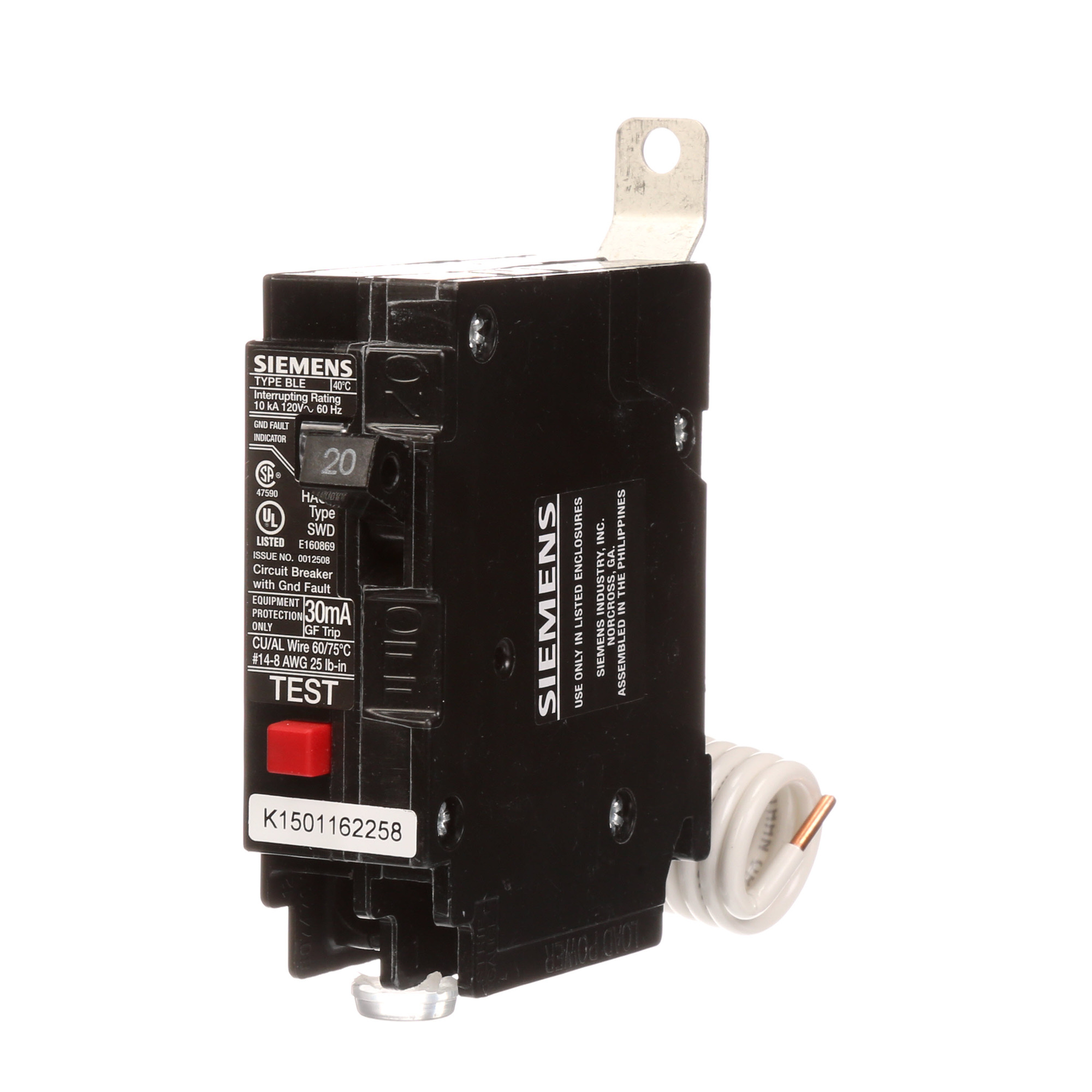  Low Voltage Molded Case Circuit Breakers Panelboard Mounting 240V GFCI Circuit Breakers - 1-Pole, GFCI - BLE, 10KAIC, 120VAC are Circuit Protection Molded Case Circuit Breakers. Sub Brand N/A Type BL Special Features N/A Application Electrical Distribution Standard UL 489 Voltage Rating 120V Amperage Rating 20A Load Rating N/A Frequency Rating N/A Phase N/A Frame N/A Trip Type N/A Trip Range Thermal Magnetic Interrupt Rating 10 AIC Number Of Poles 1P