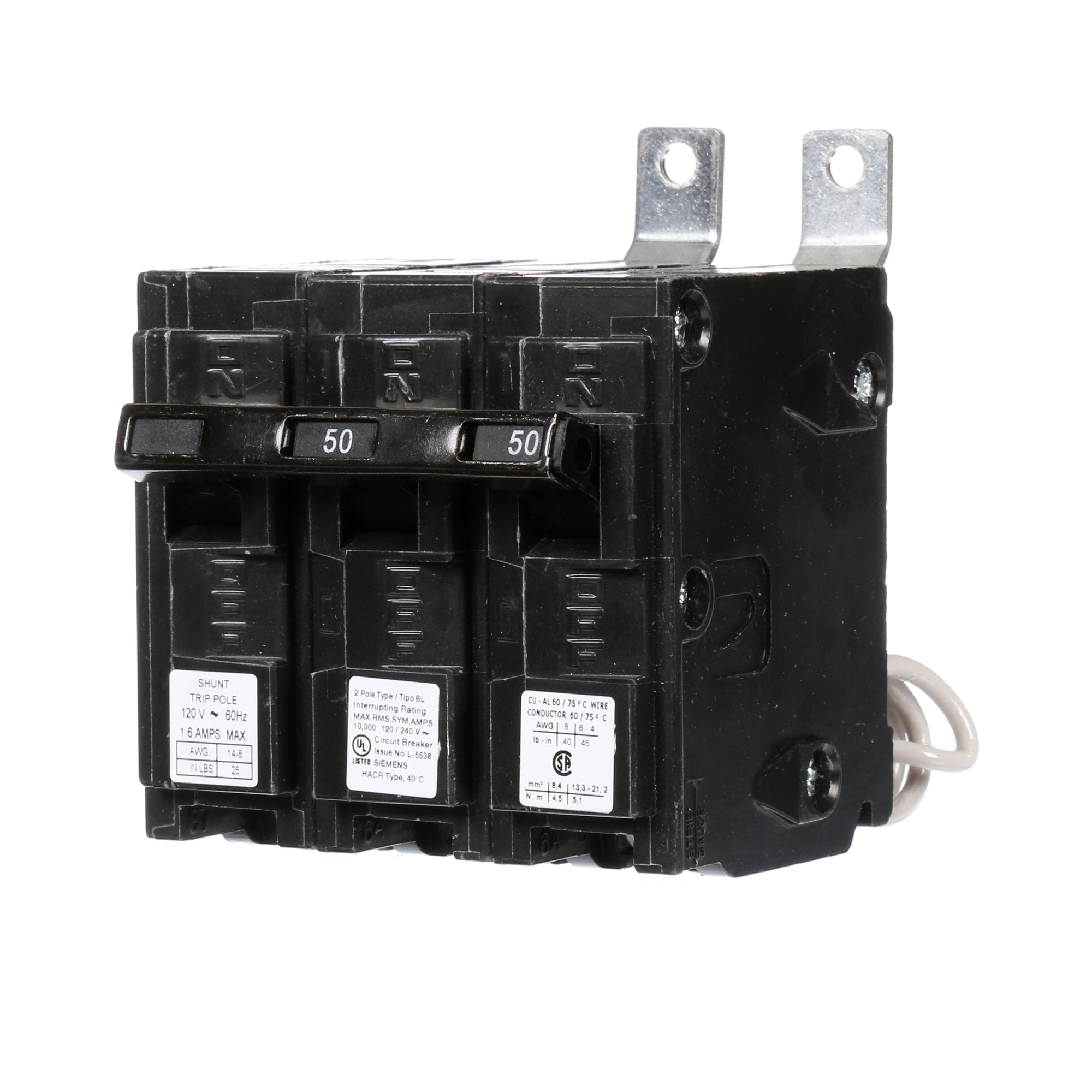 BREAKER 50A 2P 120/240V 10K BL 120V SHNT SHUNT TRIP.