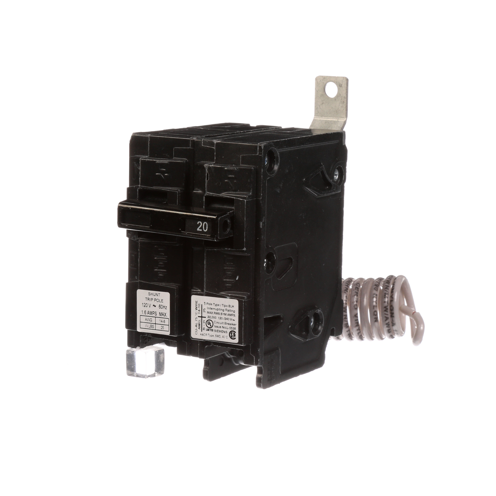BREAKER 20A 1P 120V 22K BLH 120V SHUNT 10 KAIC, W/120V S.T. FACTORY INSTALLED