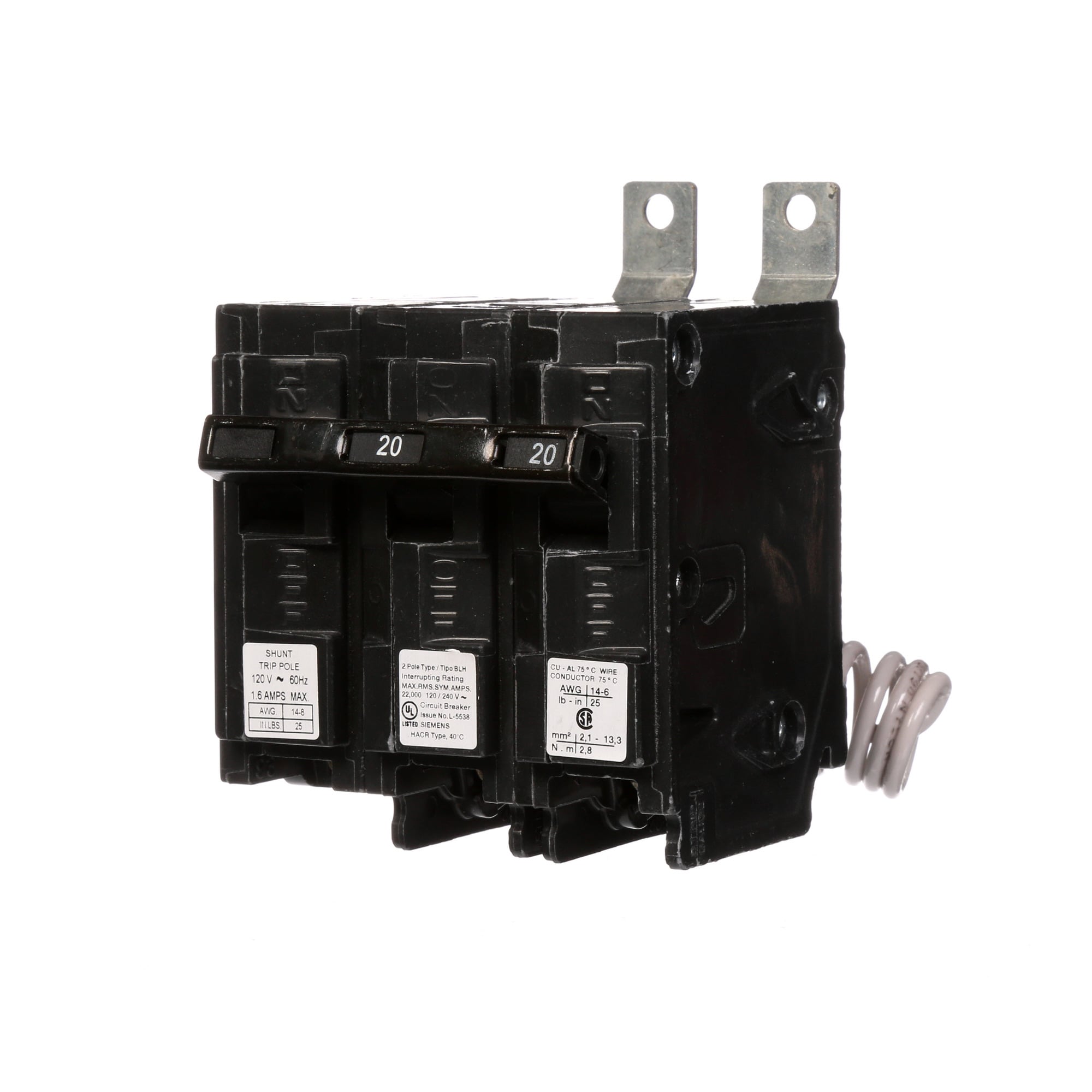 BREAKER 20A 2P 120/240V 22K BLH 120V ST 22 KAIC, W/120V S.T. FACTORY INSTALLED