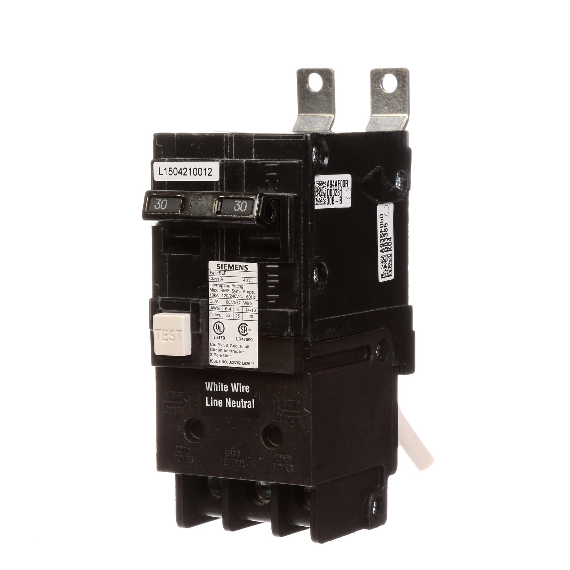  Low Voltage Molded Case Circuit Breakers Panelboard Mounting 240V GFCI Circuit Breakers - 2-Pole, GFCI - BLF, 10KAIC, 120/240VAC are Circuit ProtectionMolded Case Circuit Breakers. Sub Brand N/A Type BLF/GFCL Special Features N/A Application Electrical Distribution Standard UL 943 Voltage Rating 120/240V Amperage Rating 30A Load Rating N/A Frequency Rating N/A Phase N/A Frame N/A Trip Type N/A Trip Range Thermal Magnetic Interrupt Rating 10 AIC Number Of Poles 2P