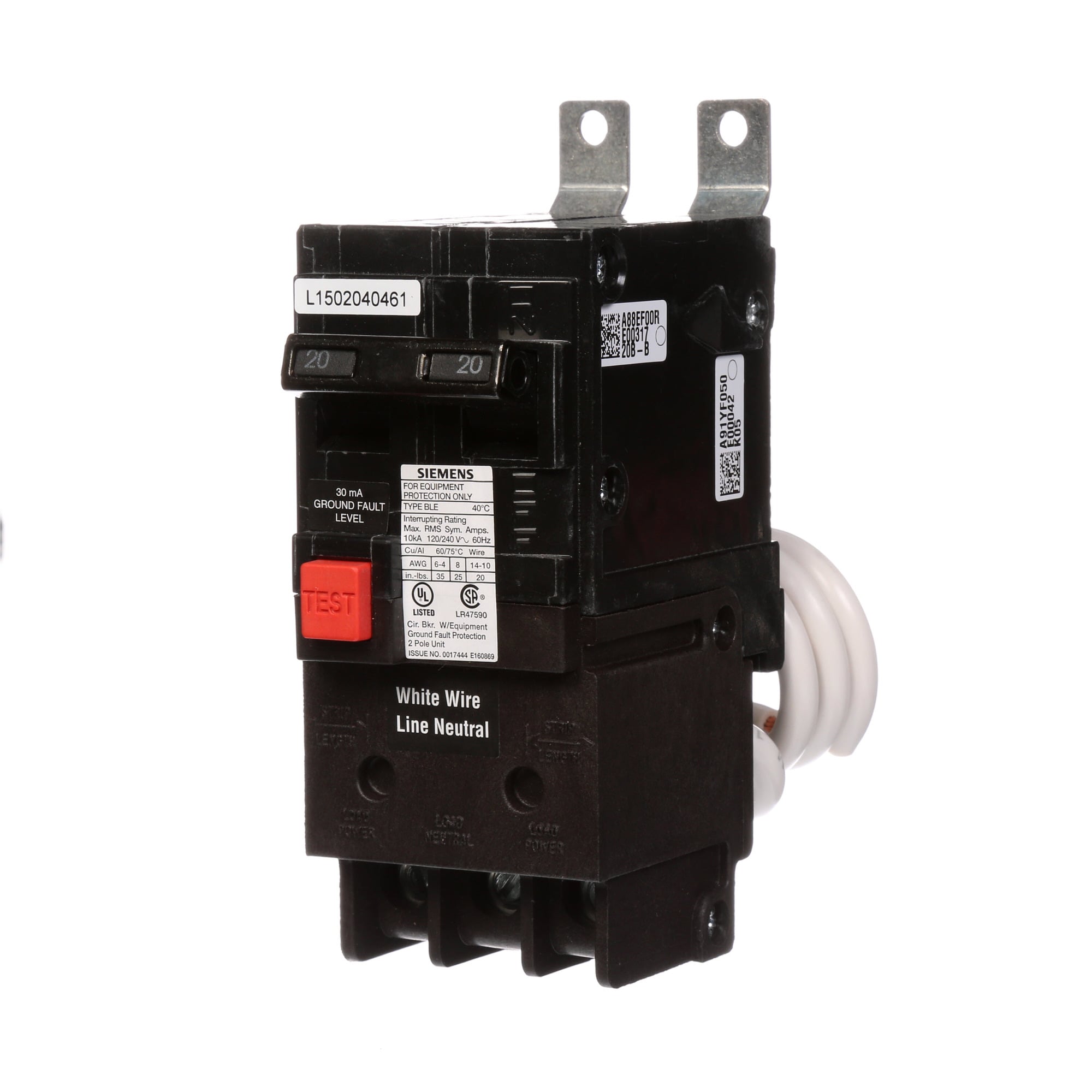  Low Voltage Molded Case Circuit Breakers Panelboard Mounting 240V GFCI Circuit Breakers - 2-Pole, GFCI - BLE, 10KAIC, 120/240VAC are Circuit ProtectionMolded Case Circuit Breakers. Sub Brand N/A Type BL Special Features N/A Application Electrical Distribution Standard UL 489 Voltage Rating 120/240V Amperage Rating 20A Load Rating N/A Frequency Rating N/A Phase N/A Frame N/A Trip Type N/ATrip Range Thermal Magnetic Interrupt Rating 10 AIC Number Of Poles 2P
