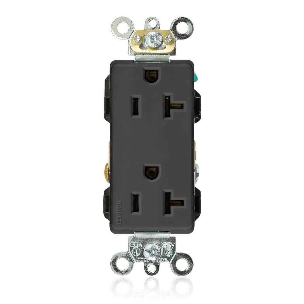 20-Amp, 125-Volt, Decora Plus Duplex Receptacle, Straight Blade, Industrial Grade, Self Grounding, Black