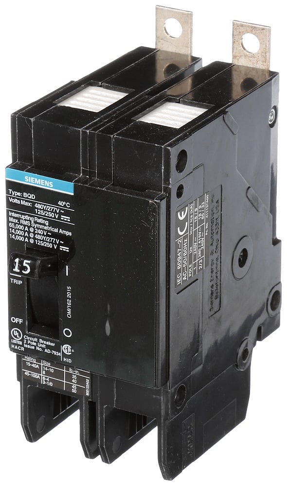 BREAKER BQD 2P 15A 480VAC 14KA 10 KAIC