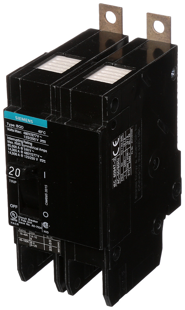 BREAKER BQD 2P 20A 480VAC 14KA 10 KAIC
