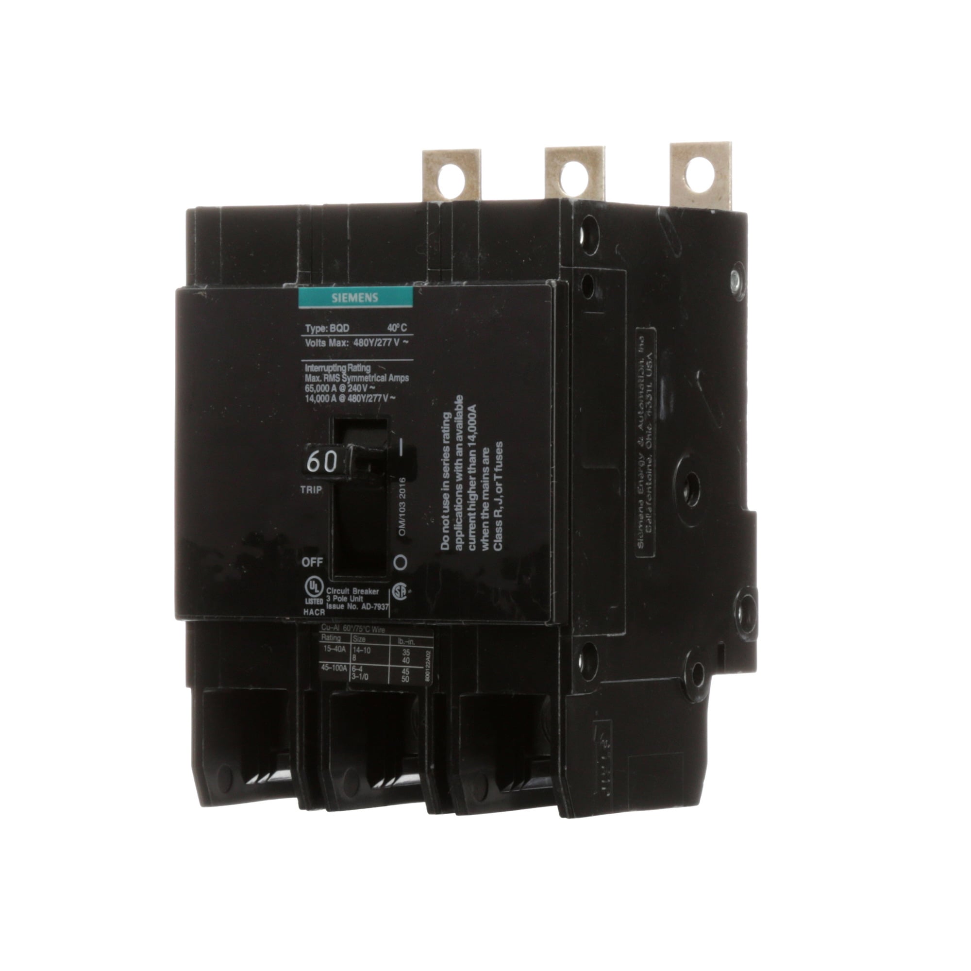 BREAKER BQD 3P 60A 480VAC 14KA 10 KAIC