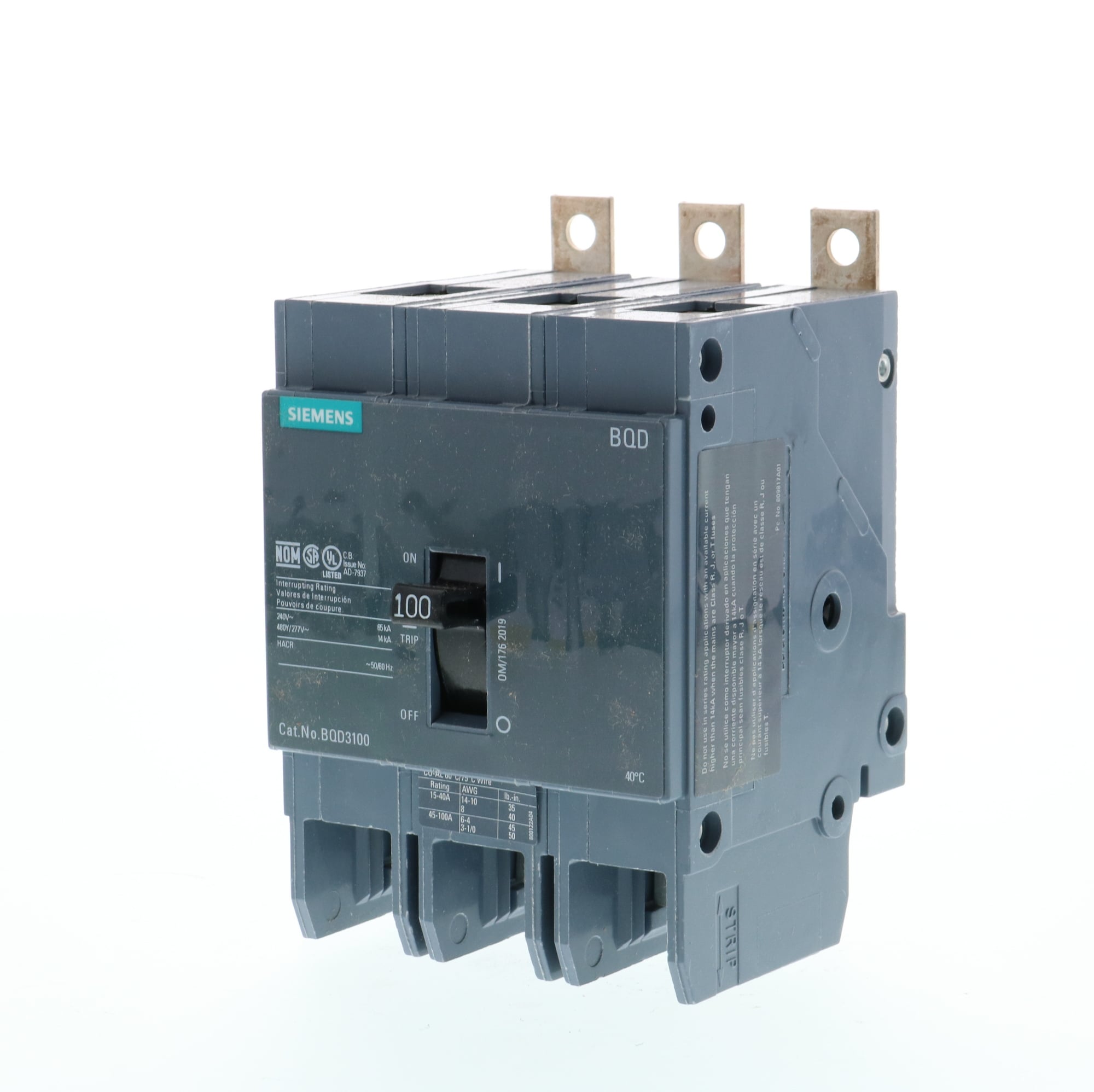BREAKER BQD 3P 100A 480VAC 14KA 10 KAIC
