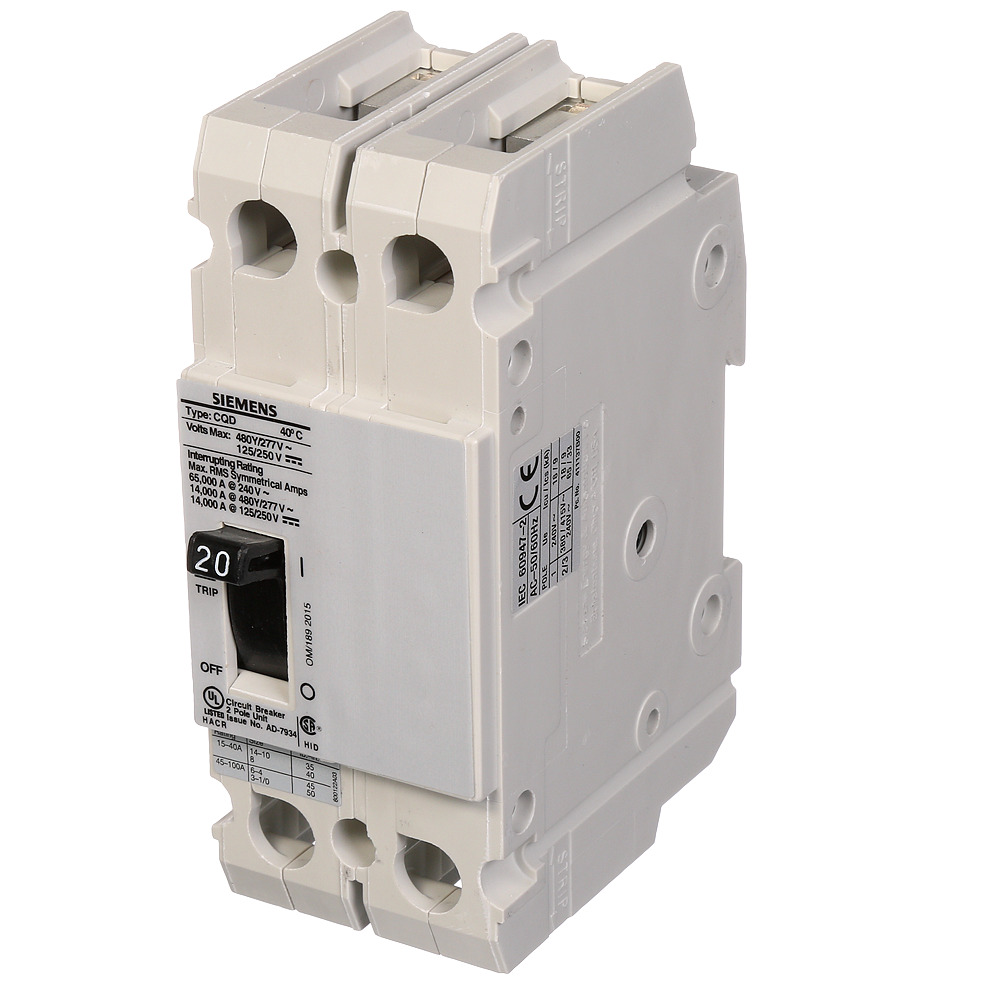  Low Voltage Molded Case Circuit Breakers General Purpose MCCBs - 2-pole, TM - CQD, 14KAIC, 480/277VAC are Circuit Protection Molded Case Circuit Breakers. BREAKER CQD 2-POLE20A 480/277V 14KA DIN RAIL