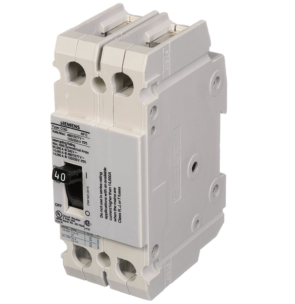  Low Voltage Molded Case Circuit Breakers General Purpose MCCBs - 2-pole, TM - CQD, 14KAIC, 480/277VAC are Circuit Protection Molded Case Circuit Breakers. BREAKER CQD 2-POLE40A 480/277V 14KA DIN RAIL