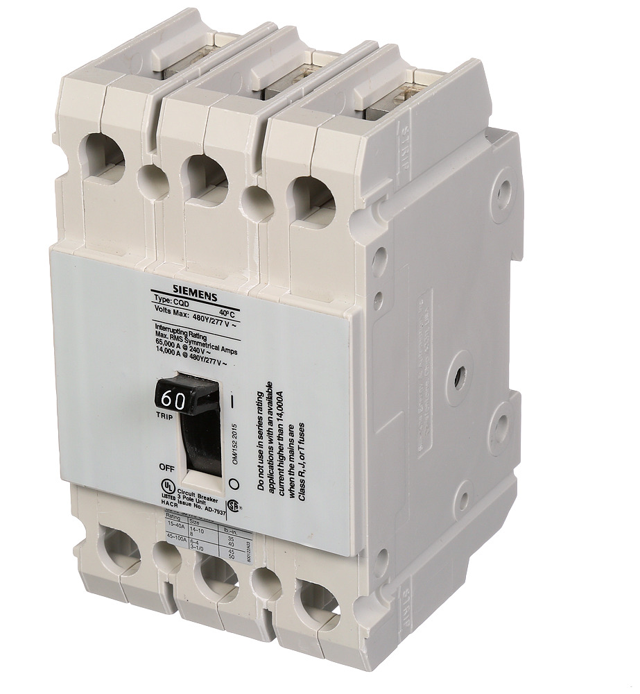  Low Voltage Molded Case Circuit Breakers General Purpose MCCBs - 3-pole, TM - CQD, 14KAIC, 480/277VAC are Circuit Protection Molded Case Circuit Breakers. BREAKER CQD 3-POLE60A 480/277V 14KA DIN RAIL