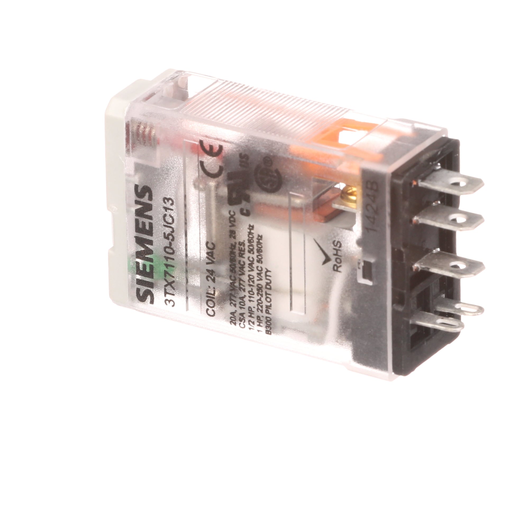 Plug-in Relay, Premium LED, Mechanical Flag 5-pin Square Base SPDT, 15A, 24VAC Uses Socket 3TX7144-4E7