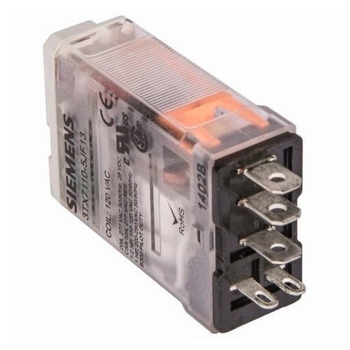 Plug-in Relay, Premium LED, Mechanical Flag 5-pin Square Base SPDT, 15A, 120VACUses Socket 3TX7144-4E7