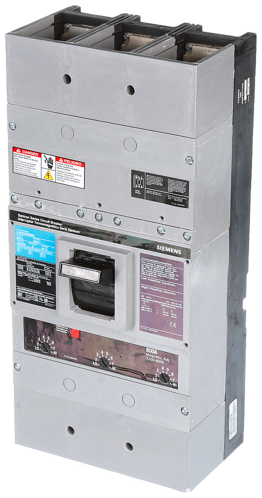  LOW VOLTAGE SENTRON MOLDED CASE CIRCUIT BREAKER WITH THERMAL - MAGNETICTRIP UNIT. ASSEMBLED STANDARD 40 DEG C BREAKER LMD FRAME WITH STANDARD BREAKINGCAPACITY. 800A 3-POLE (25KAIC AT 600V) (50KAIC AT 480V). NON-INTERCHANGEABLE TRIP UNIT. SPECIAL FEATURES NO LUGS INSTALLED. DIMENSIONS (W x H x D) IN 7.50 x 16.0 x 4.50.