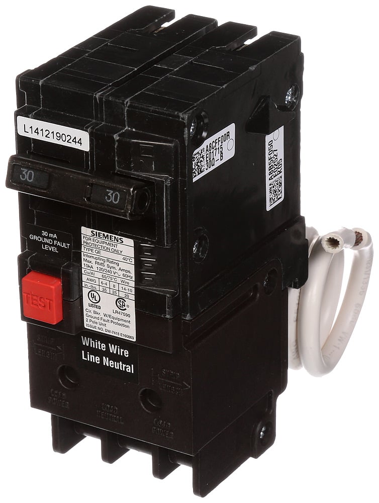  Low Voltage Residential Circuit Breakers Miniature Circuit Breakers GFCI - Equipment Protect 2-pole plug-on 10k are Circuit Protection Load Center Mains, Feeders, and Miniature Circuit Breakers. Sub Brand N/A Type QE Special Features N/A Application Electrical Distribution Standard UL 489 Voltage Rating 120/240V Amperage Rating 30A Load Rating N/A Frequency Rating N/A Phase N/A Frame N/A Trip Type N/A Trip Range Thermal Magnetic Interrupt Rating 10 AIC Number Of Poles 2P