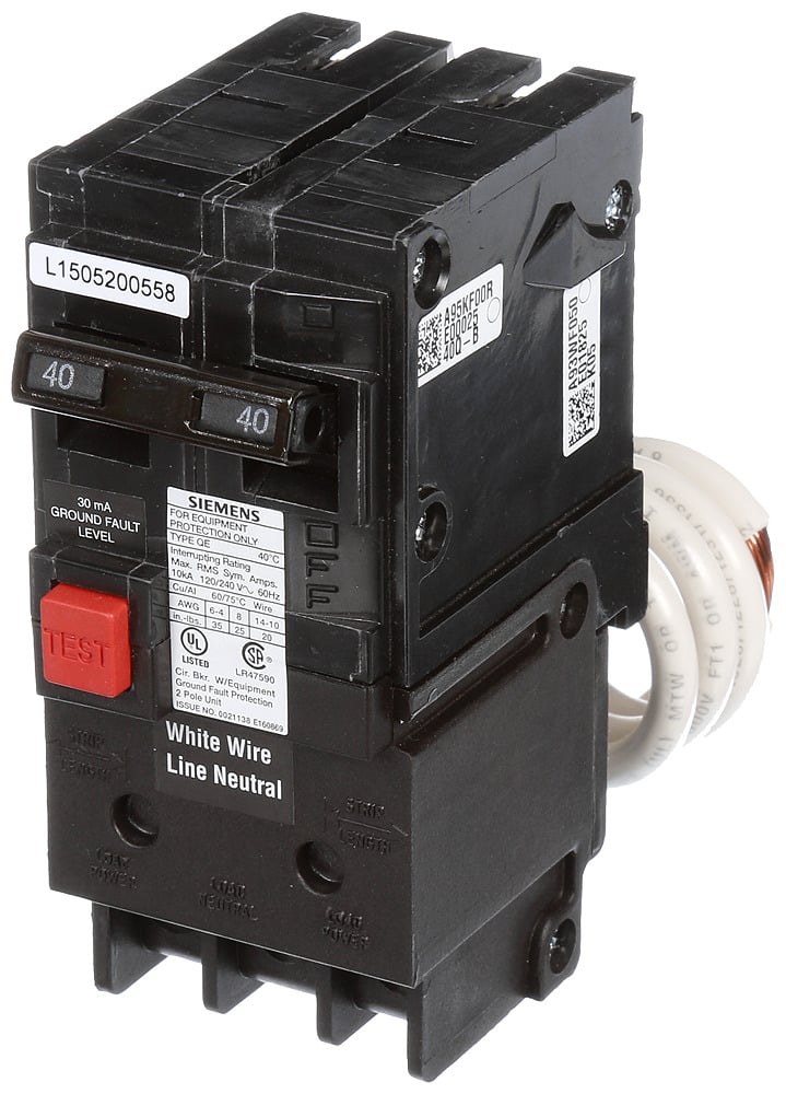  Low Voltage Residential Circuit Breakers Miniature Circuit Breakers GFCI - Equipment Protect 2-pole plug-on 10k are Circuit Protection Load Center Mains, Feeders, and Miniature Circuit Breakers. Sub Brand N/A Type QE Special Features N/A Application Electrical Distribution Standard UL 489 Voltage Rating 120/240V Amperage Rating 40A Load Rating N/A Frequency Rating N/A Phase N/A Frame N/A Trip Type N/A Trip Range Thermal Magnetic Interrupt Rating 10 AIC Number Of Poles 2P