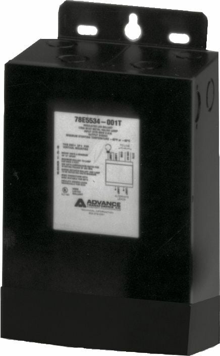 Remote mount durability Convenient knockouts assist hook-up;UL Listed for operation remote from the lighting fixture These units are designed for use indoors where the ballast must be mounted remotely from the luminaire. These ballasts are typically used in applications where the luminaire is mounted in an area with very high ambient temperatures. The ballast can be mounted remotely in a cooler location. Knockouts provided at both ends of the case;Capacitor and ignitor are contained in a separate compartment;The case contains the core and coil potted in a Class H (180C) heat-dissipating resin;Wall mounting is accomplished by flanges on the top and bottom of the case Rugged environments, remote mounting