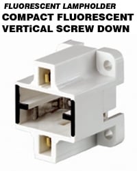 GX23, GX23-2 Base, 2-Pin, Compact Fluorescent Lampholder, Vertical, Bottom Screw-Down, Black Color Code, , Quick-Connect 18AWG Solid or Str. Tinned - White Body