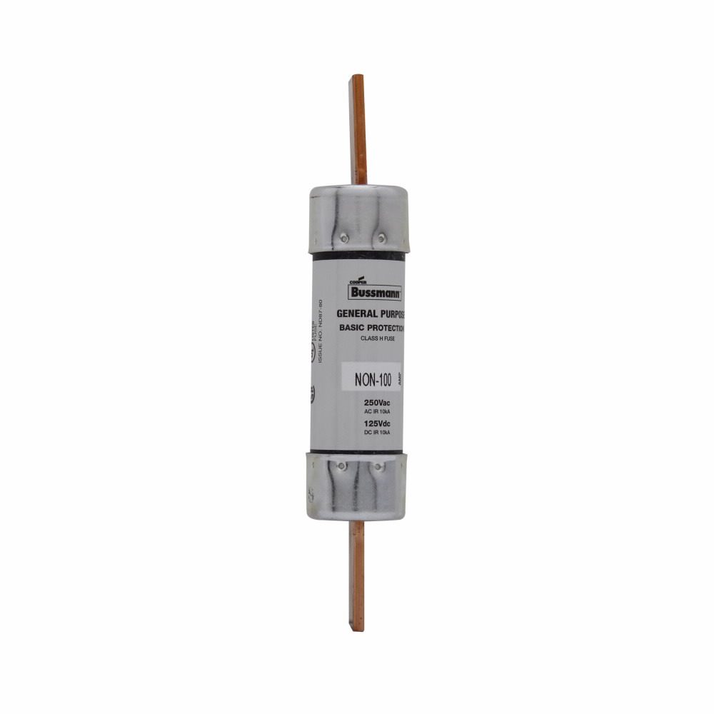 Eaton Bussmann series NON fuse, Supplemental one-time fuse, Non current limiting, Light duty circuit locations, 100 A, Class H, Non-indicating, Blade end x blade end, 50 kAIC at 125 Vdc,10 kAIC at 250 Vac, Standard, 5, 250 V, 125 Vdc