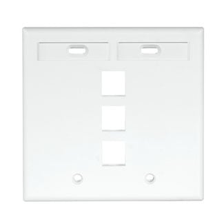 QuickPort Wallplate with ID window, dual gang, 3-port, white