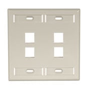 QuickPort Wallplate with ID window, dual gang, 4-port, ivory