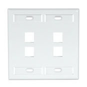 QuickPort Wallplate with ID window, dual gang, 4-port, white