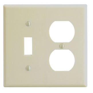 2-Gang 1-Toggle 1-Duplex Device Combination Wallplate, Standard Size, Thermoset, Device Mount, Ivory
