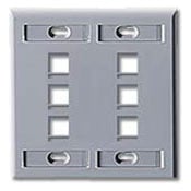 QuickPort Wallplate with ID window, dual gang, 6-port, grey