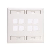QuickPort Wallplate with ID window, dual gang, 8-port, white