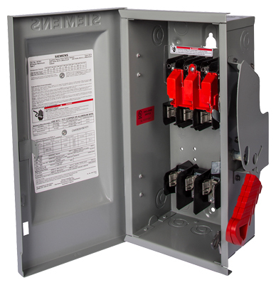  Low Voltage Circuit Protection Heavy Duty Safety Switch. 3-Pole Non-Fused in a type 1 enclosure (indoor). Rated 600VAC (30A). Special features factory installed ground bar.