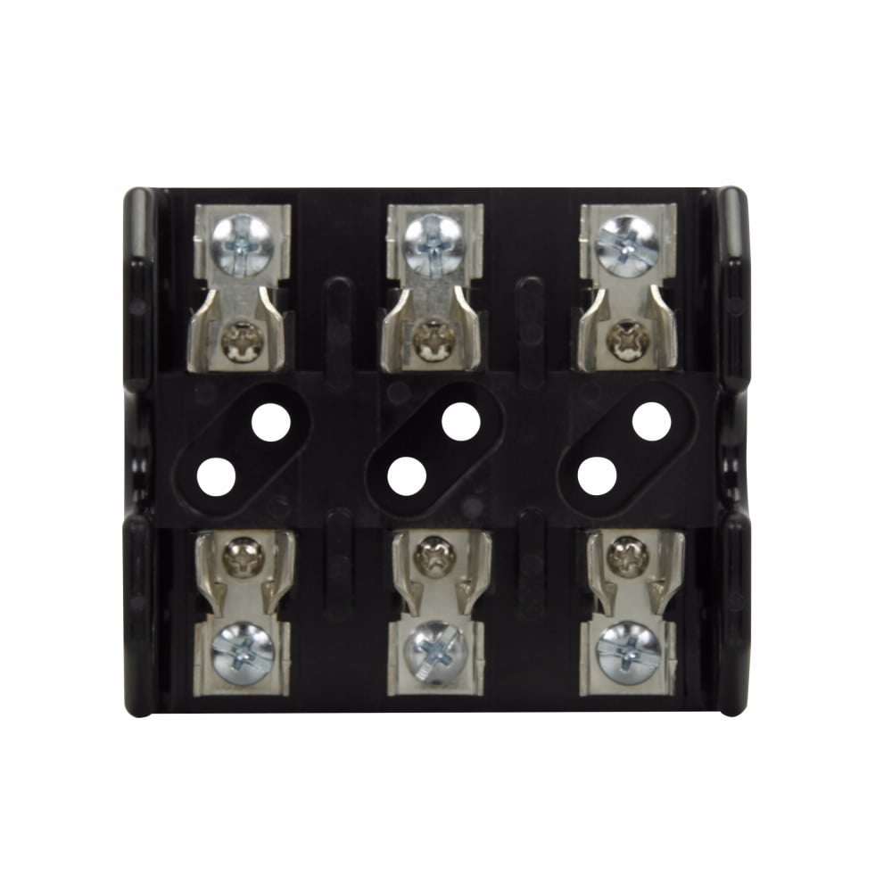 Eaton Bussmann series Class T modular fuse block, 600 Vac/Vdc or Less Control Systems, 600 Vac/Vdc or Less Individual Control Circuits, 0-30 A, Three-pole, Class T, 200 kA, Screw, 200 kAIC, Glass polyester, 600 Vac/dc, #10 AWG Cu