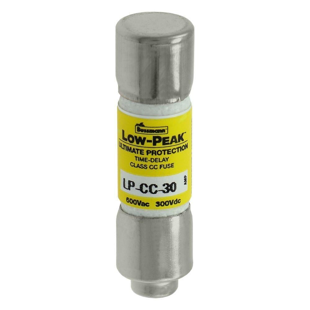 LP-CC-30 Low-Peak Current Limiting Time Delay Fuse, 30 A, 600 V AC/300 V DC, 20/200 kA Interrupt, CC Class, Cylindrical Body
