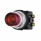 Eaton HT800 pushbutton, 30.5 mm, Watertight/Oiltight, Illuminated pushbutton, NEMA 3, 3R, 4, 4X, 12 and 13, Momentary, Extended, Incandescent, full voltage light unit, Red lens, 120 Vac/dc, Chrome bezel, Plastic
