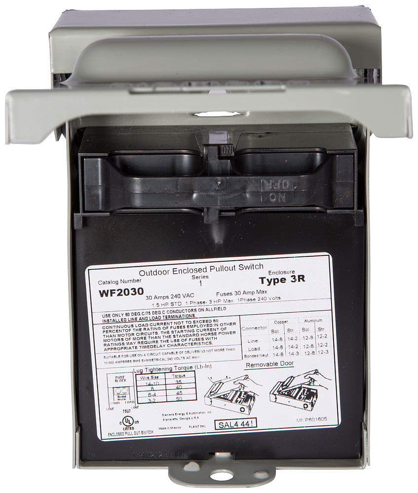 PHASE-OUT - The WF2030 Pull Out AC Disconnect 30AMP Fused 240Volt 3HP is being phased out and replaced by the WFC2030 which is in stock and available.