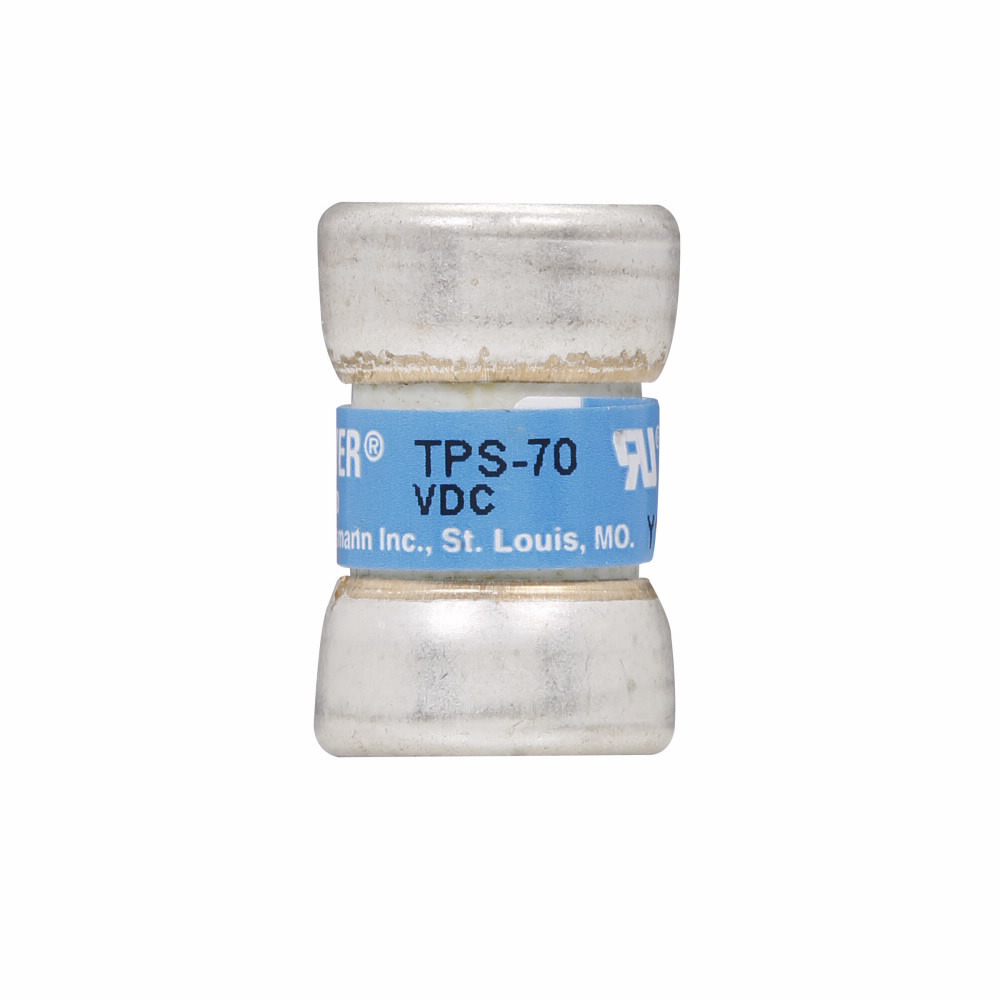 Eaton Bussmann series TPS telecommunication fuse, 170 Vdc, 40A, 100 kAIC, Non Indicating, Current-limiting, Non-indicating, Ferrule end X ferrule end, Glass melamine tube, Silver-plated brass ferrules