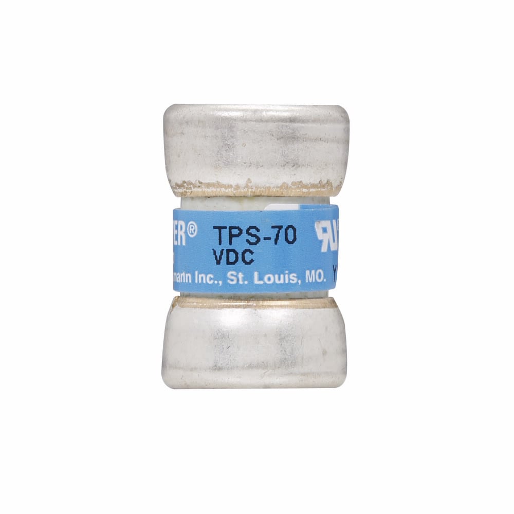 Eaton Bussmann series TPS telecommunication fuse, 170 Vdc, 60A, 100 kAIC, Non Indicating, Current-limiting, Non-indicating, Ferrule end X ferrule end, Glass melamine tube, Silver-plated brass ferrules
