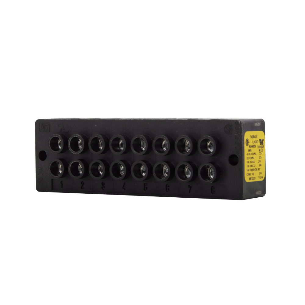 Eaton Bussmann series power terminal block, 600 Vac, 600 Vdc, 90A, Power terminal block, Eight-pole, SCCR: 10 kA