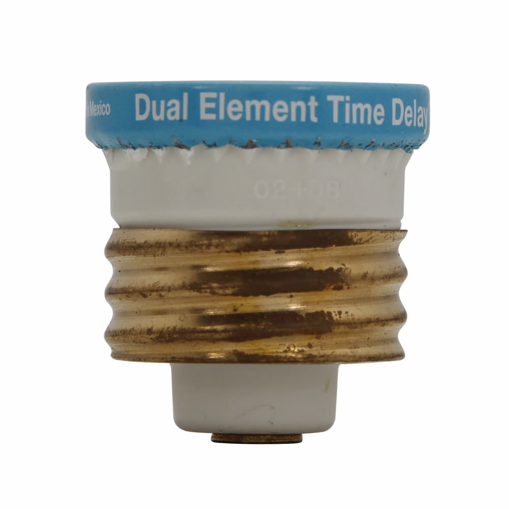 Eaton Bussmann series Type T plug fuse, plug fuse, time delay, heavy duty, 2 A, 125 Vac, 10 kAIC (RMS Symmetrical) interrupt rating, 10 kA short circuit rating, threaded mount, duel element, plastic body, brass thread, edison base