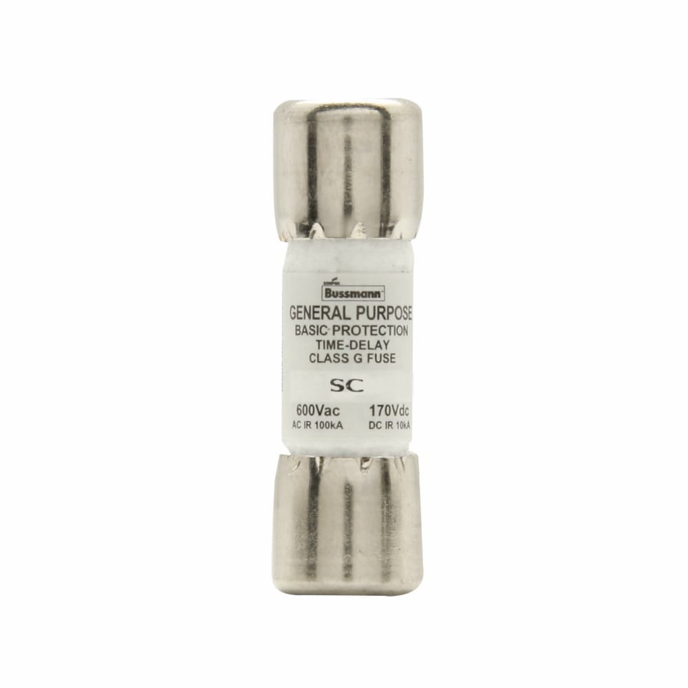 Eaton Bussmann series SC fuse, Current-limiting fast acting fuse, Rejection style, 1 A, Class G, Non-indicating, Ferrule end x ferrule end, 10 kAIC at 170 Vdc,100 kAIC at 600 Vac, Standard, 600 V, 170 Vdc