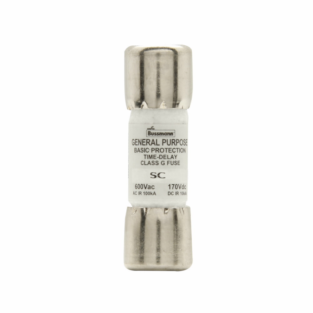 Eaton Bussmann series SC fuse, Current-limiting fast acting fuse, Rejection style, 5 A, Class G, Non-indicating, Ferrule end x ferrule end, 10 kAIC at 170 Vdc,100 kAIC at 600 Vac, Standard, 600 V, 170 Vdc
