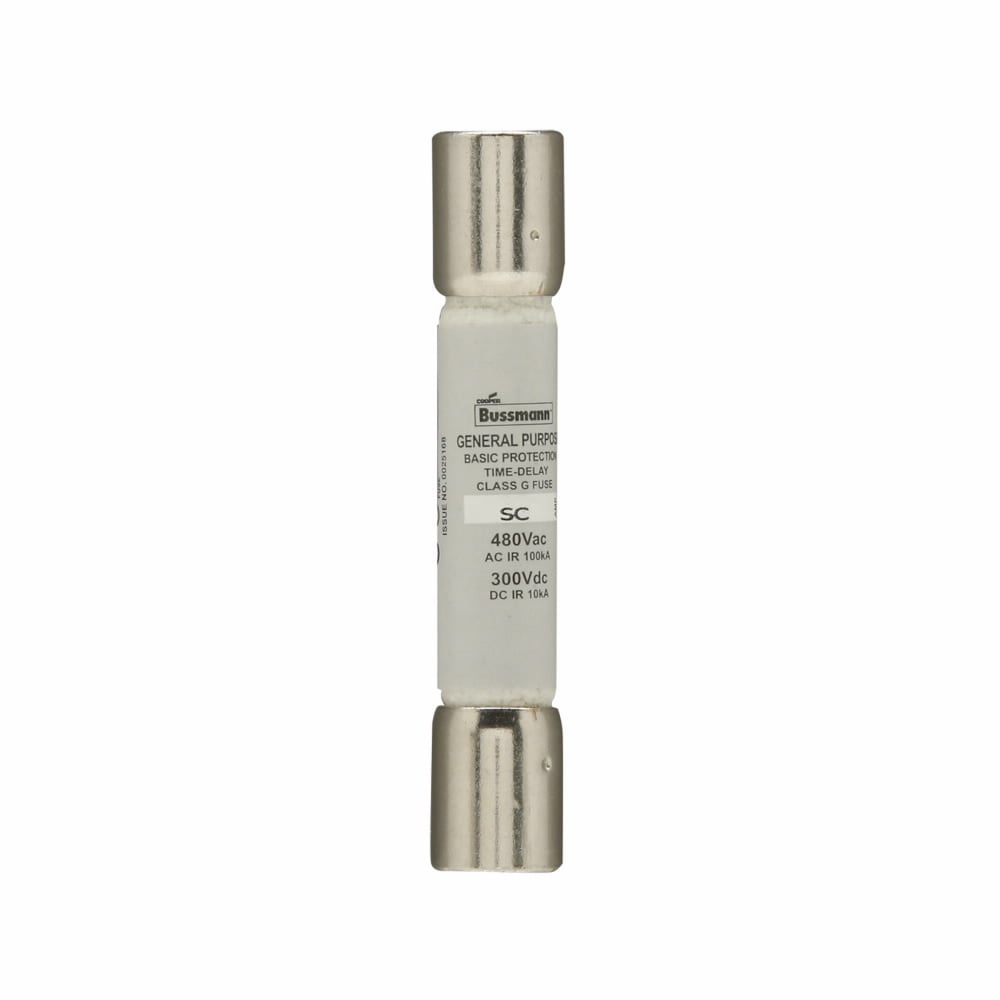 Eaton Bussmann series SC fuse, Current-limiting time-delay fuse, Rejection style, 50 A, Class G, Non-indicating, Ferrule end x ferrule end, 12 sec at 200%, 100 kAIC at 480 Vac,10 kAIC at 300 Vdc, Standard, 480 V, 300 Vdc